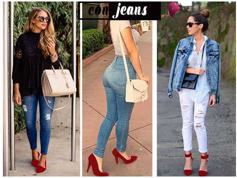 ¿Como combinar zapatos rojos? con jeans